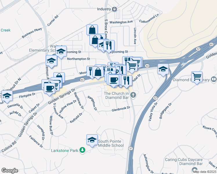 map of restaurants, bars, coffee shops, grocery stores, and more near 1020 Gona Court in Diamond Bar
