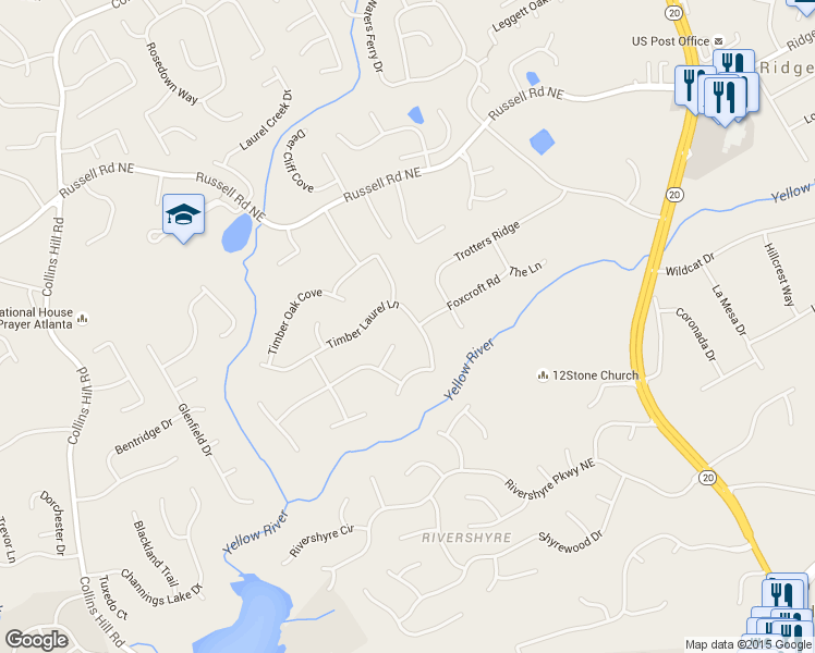 map of restaurants, bars, coffee shops, grocery stores, and more near 300 Timber Laurel Lane in Lawrenceville