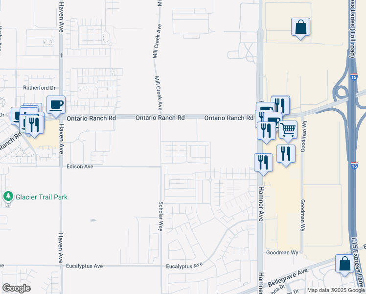 map of restaurants, bars, coffee shops, grocery stores, and more near 4224 South Crisanta Privado in Ontario