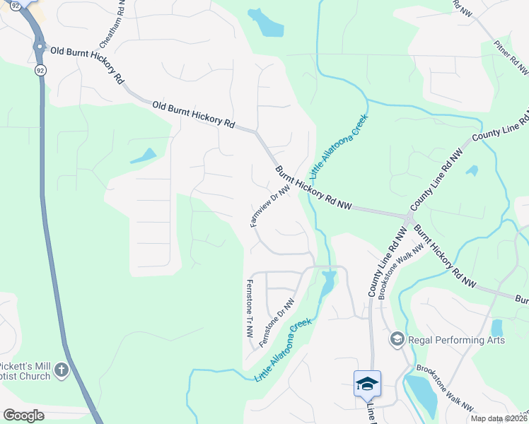 map of restaurants, bars, coffee shops, grocery stores, and more near 6402 Farmview Drive Northwest in Acworth