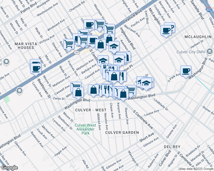 map of restaurants, bars, coffee shops, grocery stores, and more near 4010 Colonial Avenue in Los Angeles