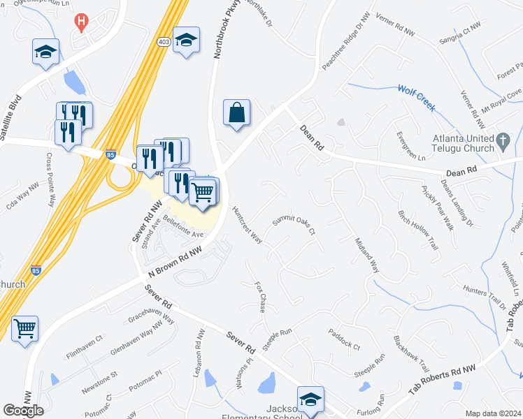 map of restaurants, bars, coffee shops, grocery stores, and more near Calistoga Way in Lawrenceville