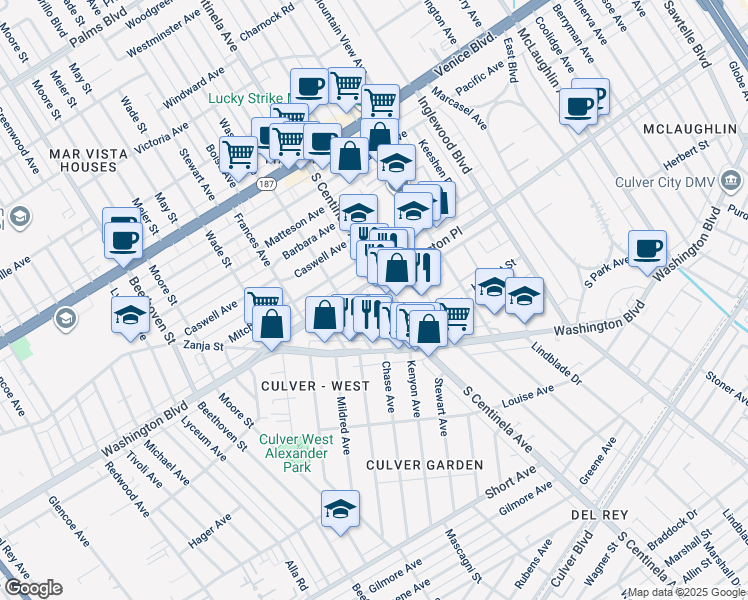map of restaurants, bars, coffee shops, grocery stores, and more near 4010 Colonial Avenue in Los Angeles