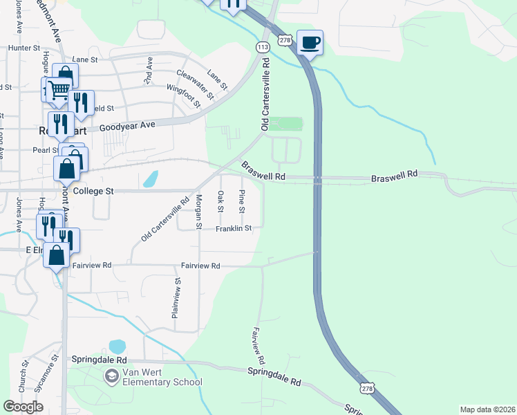 map of restaurants, bars, coffee shops, grocery stores, and more near 408 Franklin Street in Rockmart