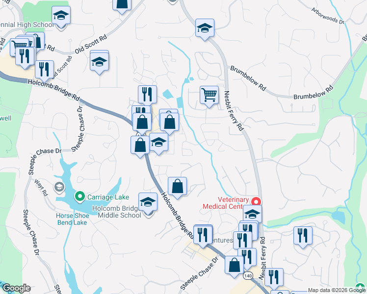 map of restaurants, bars, coffee shops, grocery stores, and more near 253 Devonshire Drive in Alpharetta
