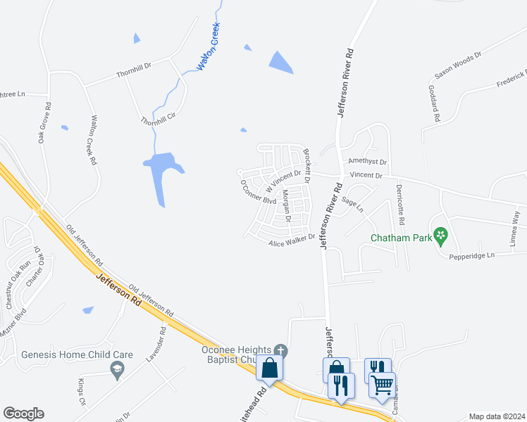 map of restaurants, bars, coffee shops, grocery stores, and more near 711 West Vincent Drive in Athens