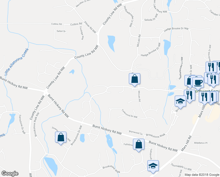 map of restaurants, bars, coffee shops, grocery stores, and more near 5625 Brookstone Drive Northwest in Acworth