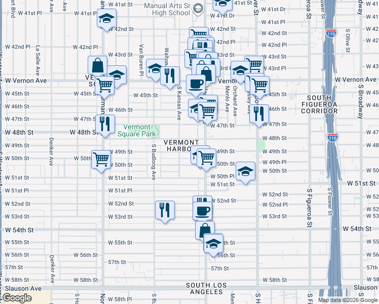 map of restaurants, bars, coffee shops, grocery stores, and more near in Los Angeles
