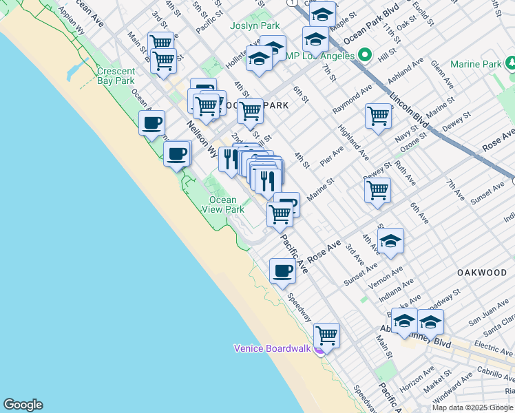 map of restaurants, bars, coffee shops, grocery stores, and more near 2920 Neilson Way in Santa Monica