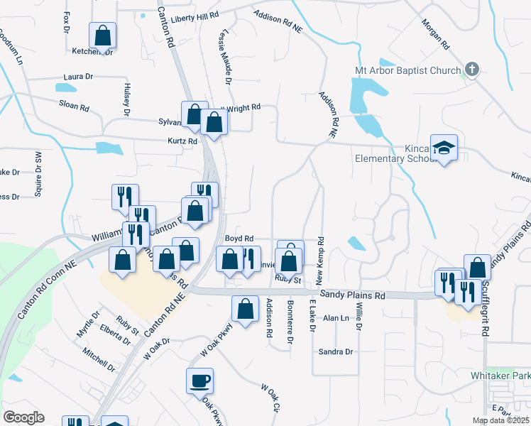 map of restaurants, bars, coffee shops, grocery stores, and more near 1961 Addison Road Northeast in Marietta