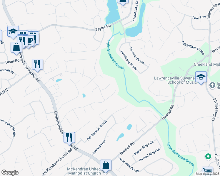 map of restaurants, bars, coffee shops, grocery stores, and more near 370 Madeline Circle Northwest in Lawrenceville