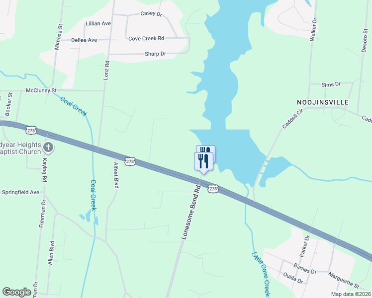 map of restaurants, bars, coffee shops, grocery stores, and more near 1820 U.S. 278 in Gadsden