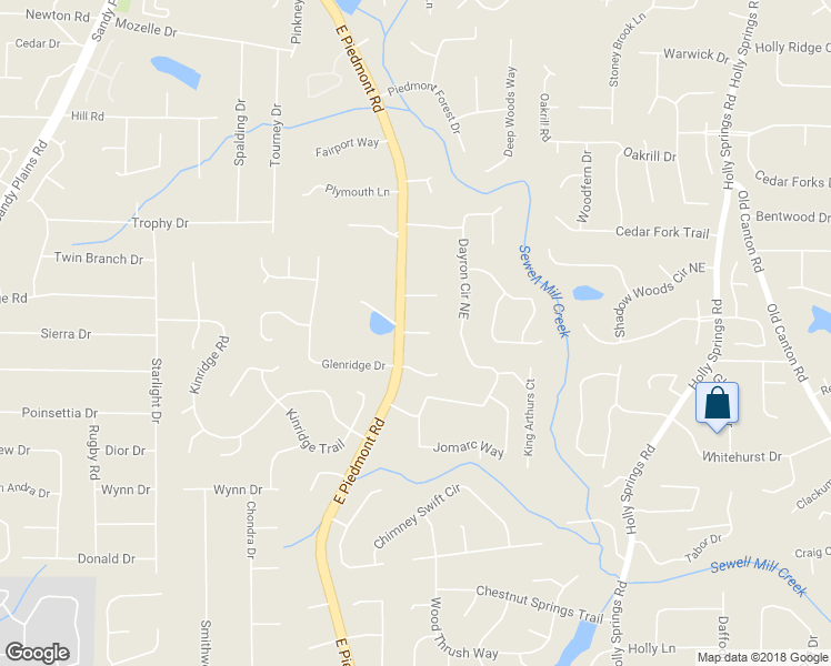 map of restaurants, bars, coffee shops, grocery stores, and more near 2320 Sunny Day Drive in Marietta