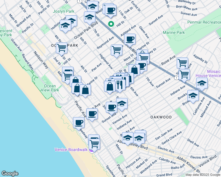 map of restaurants, bars, coffee shops, grocery stores, and more near 236 5th Avenue in Los Angeles