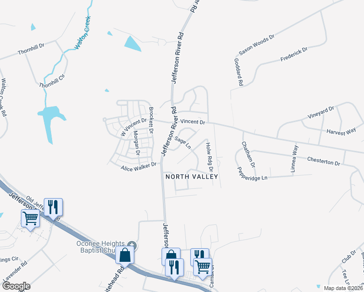 map of restaurants, bars, coffee shops, grocery stores, and more near 131 North Ridge Drive in Athens