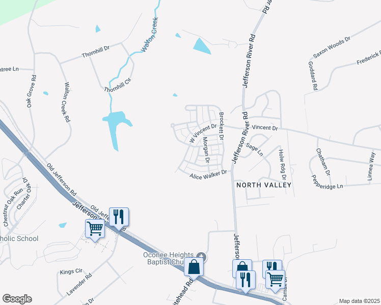 map of restaurants, bars, coffee shops, grocery stores, and more near 707 West Vincent Drive in Athens