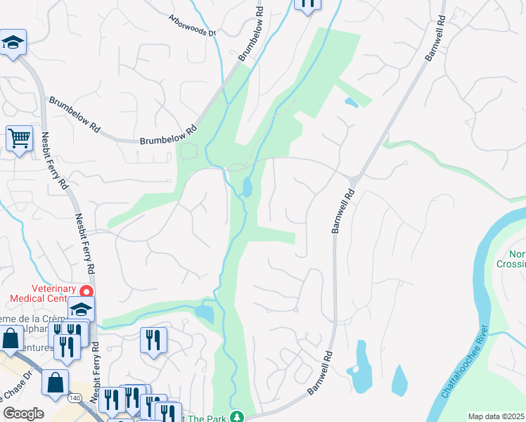 map of restaurants, bars, coffee shops, grocery stores, and more near 8700 Mount Rushmore Drive in Alpharetta