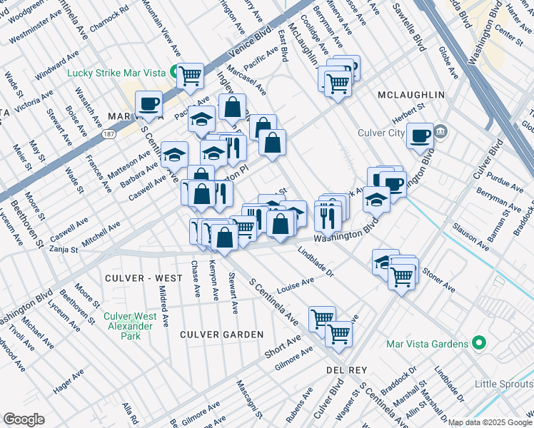 map of restaurants, bars, coffee shops, grocery stores, and more near in Los Angeles