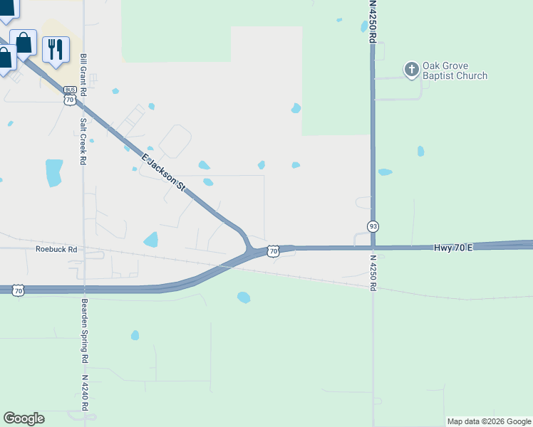 map of restaurants, bars, coffee shops, grocery stores, and more near 997 North 4247 Road in Hugo