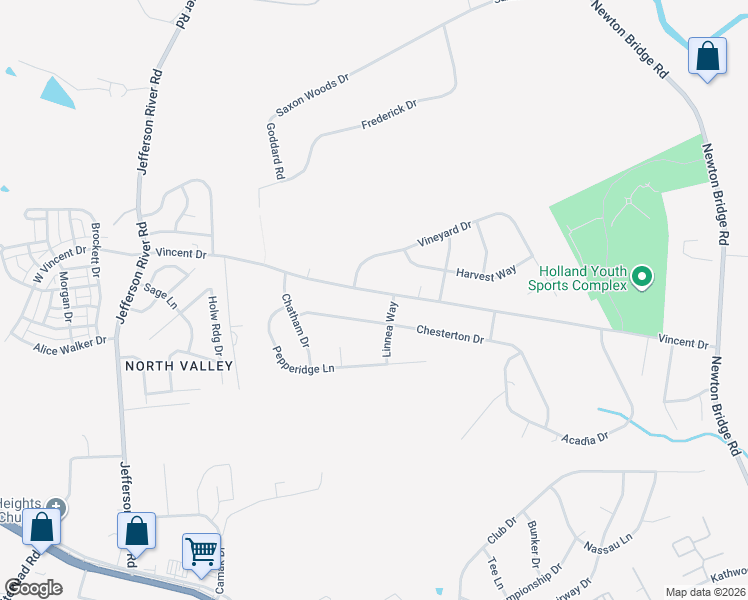 map of restaurants, bars, coffee shops, grocery stores, and more near 575 Vincent Drive in Athens