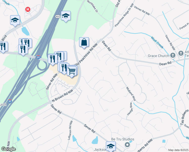 map of restaurants, bars, coffee shops, grocery stores, and more near Calistoga Way in Lawrenceville