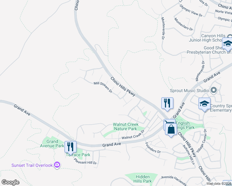 map of restaurants, bars, coffee shops, grocery stores, and more near 14026 Plum Hollow Lane in Chino Hills