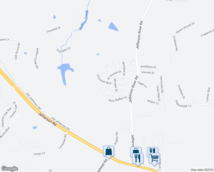 map of restaurants, bars, coffee shops, grocery stores, and more near 703 West Vincent Drive in Athens