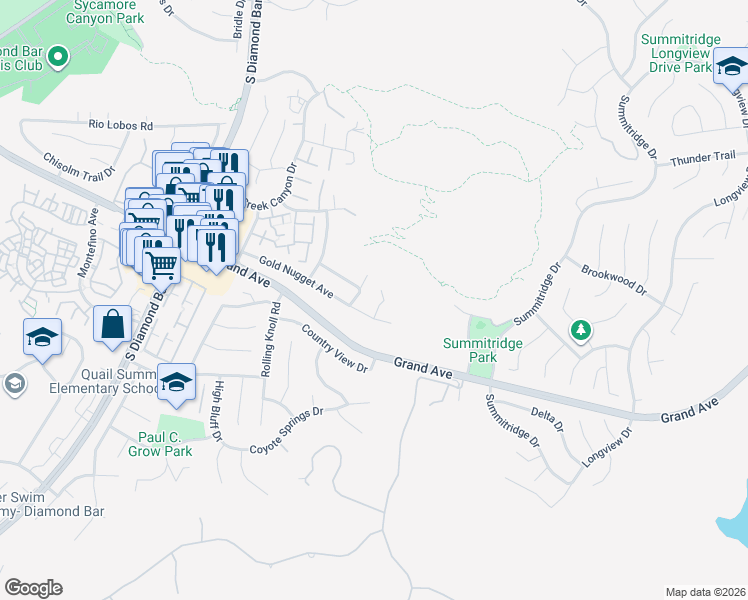 map of restaurants, bars, coffee shops, grocery stores, and more near 1333 Sims Place in Diamond Bar