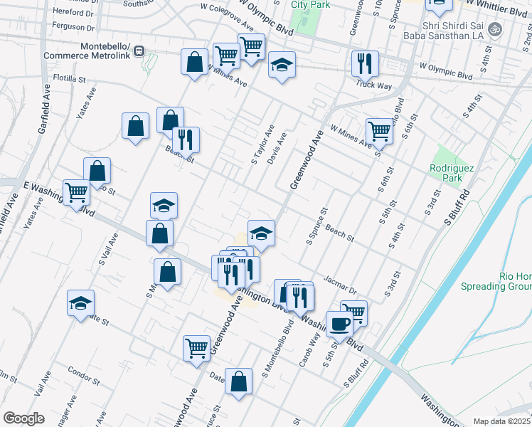 map of restaurants, bars, coffee shops, grocery stores, and more near 944 South Greenwood Avenue in Montebello