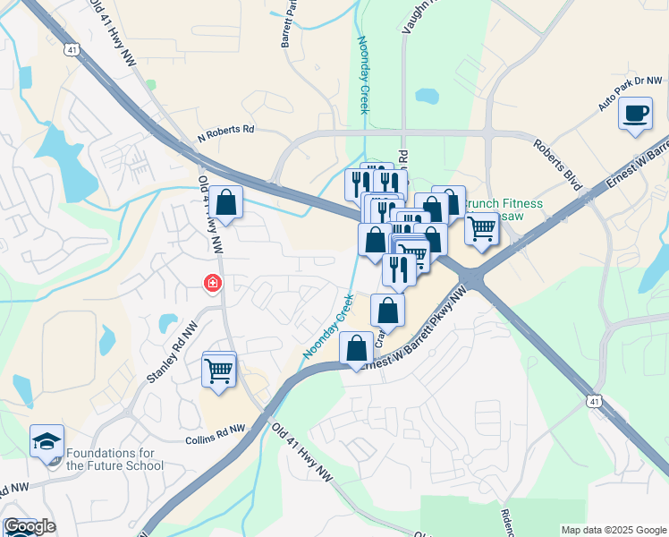 map of restaurants, bars, coffee shops, grocery stores, and more near 1396 Dolcetto Trace in Kennesaw