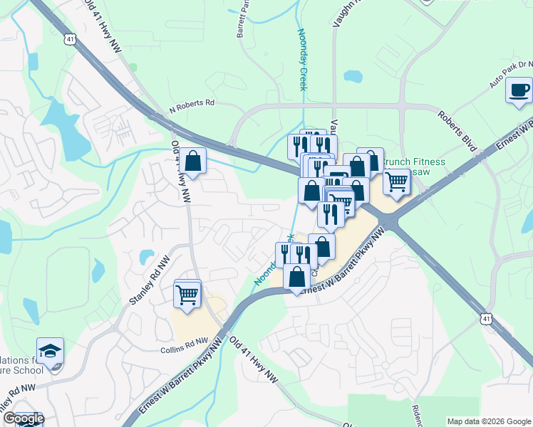 map of restaurants, bars, coffee shops, grocery stores, and more near 1372 Dolcetto Trace in Kennesaw