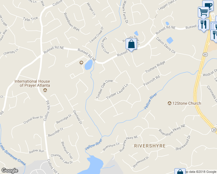 map of restaurants, bars, coffee shops, grocery stores, and more near 1484 Beechum Woods Court in Lawrenceville