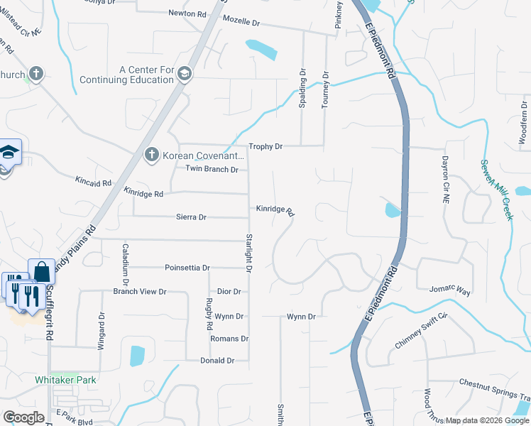 map of restaurants, bars, coffee shops, grocery stores, and more near 1958 Kinridge Road in Marietta
