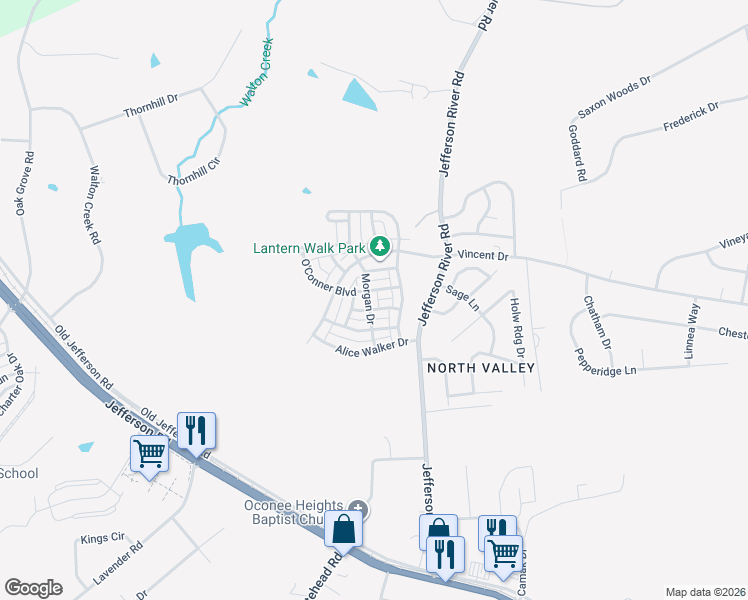 map of restaurants, bars, coffee shops, grocery stores, and more near 208 Morgan Drive in Athens