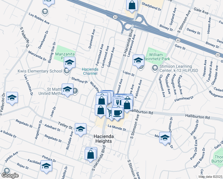 map of restaurants, bars, coffee shops, grocery stores, and more near 15718 Sweet Place in Hacienda Heights