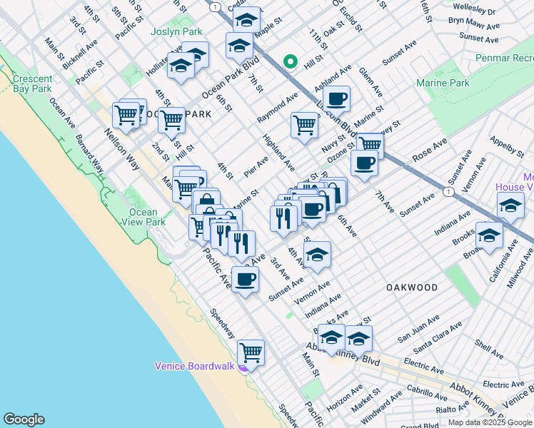 map of restaurants, bars, coffee shops, grocery stores, and more near 212 4th Avenue in Los Angeles