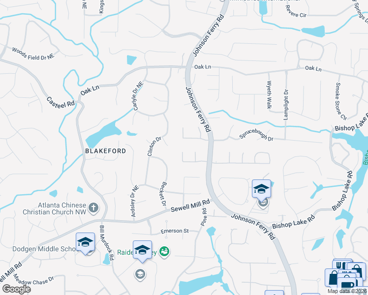 map of restaurants, bars, coffee shops, grocery stores, and more near 3651 Hadfield Drive in Marietta