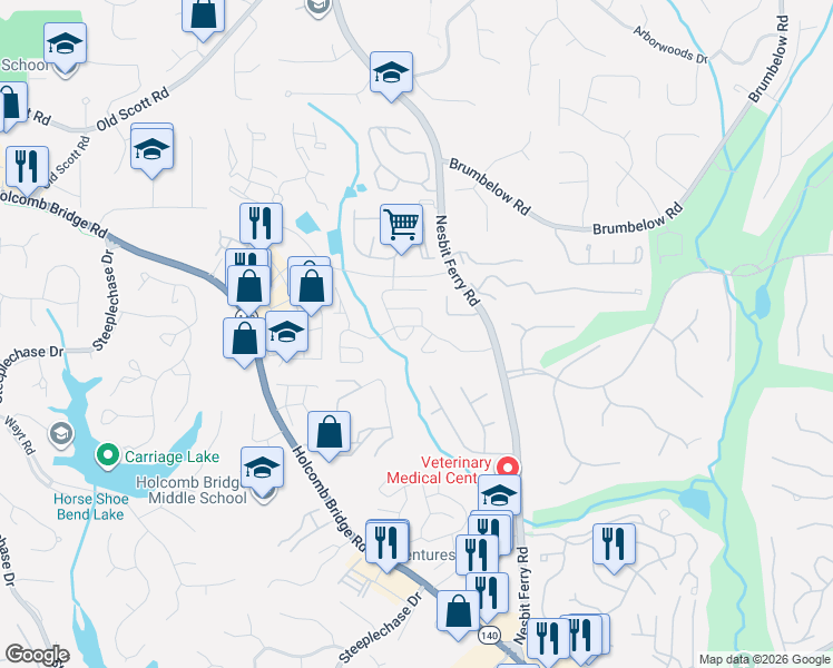 map of restaurants, bars, coffee shops, grocery stores, and more near 26 Regency Road in Alpharetta