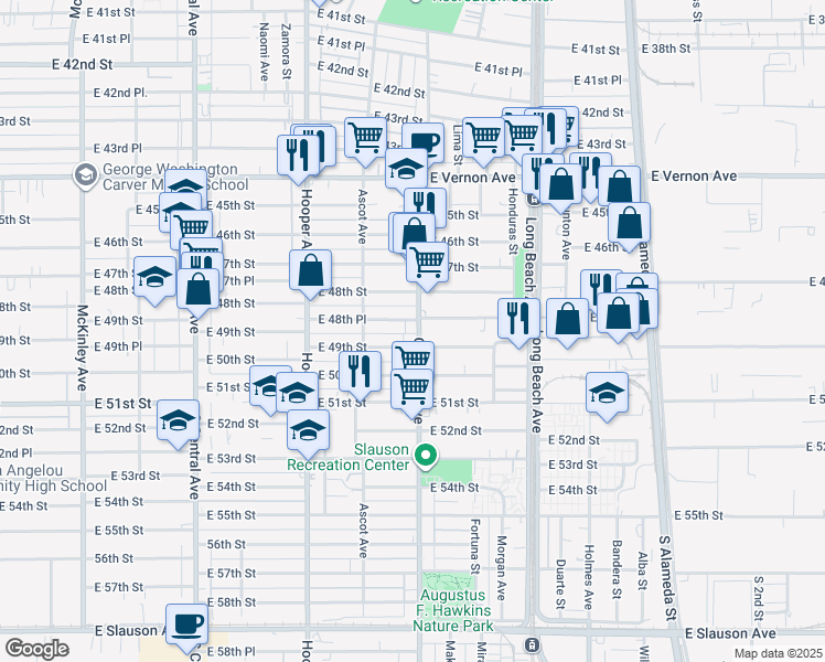 map of restaurants, bars, coffee shops, grocery stores, and more near 4863 Compton Avenue in Los Angeles