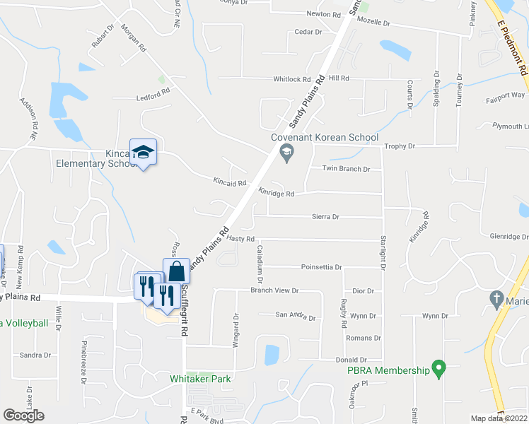 map of restaurants, bars, coffee shops, grocery stores, and more near 1669 Sierra Drive in Marietta