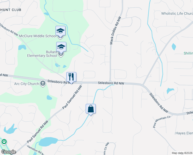 map of restaurants, bars, coffee shops, grocery stores, and more near 3490 Serenade Cmns Northwest in Kennesaw