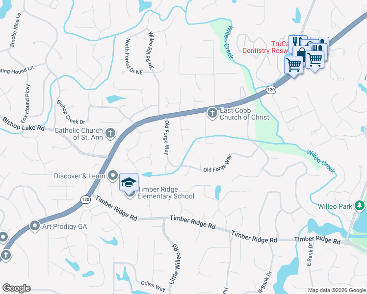 map of restaurants, bars, coffee shops, grocery stores, and more near 2102 Castlewycke Court in Marietta