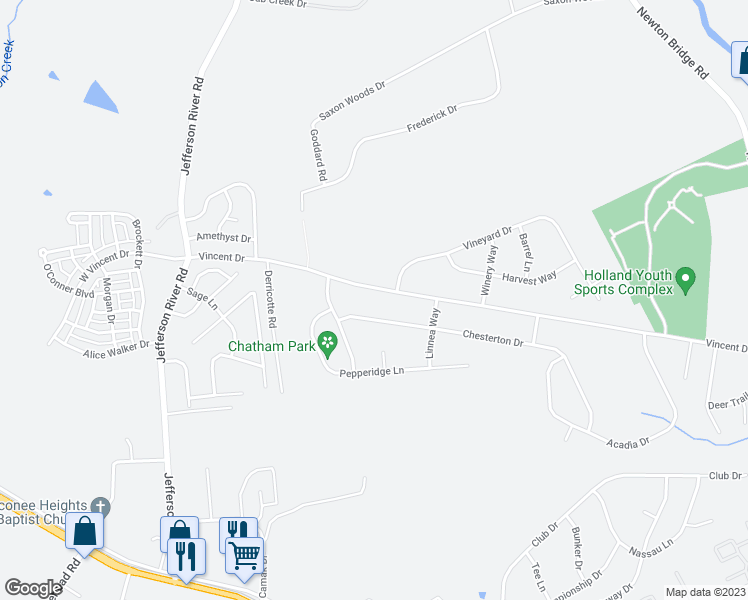 map of restaurants, bars, coffee shops, grocery stores, and more near 635 Vincent Drive in Athens