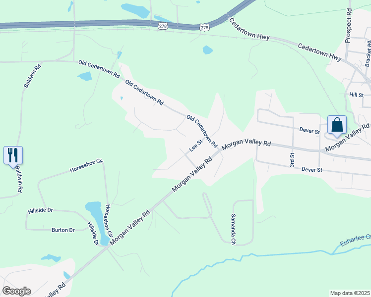 map of restaurants, bars, coffee shops, grocery stores, and more near 60 Lee Street in Rockmart