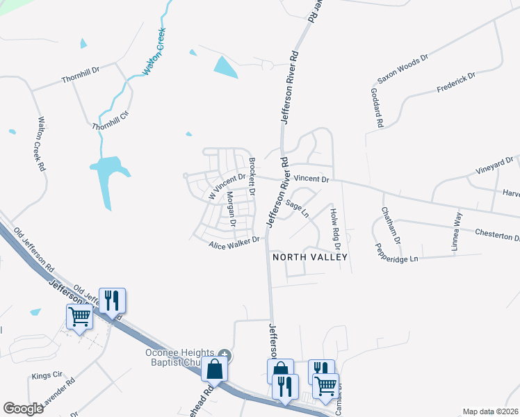 map of restaurants, bars, coffee shops, grocery stores, and more near 144 Brockett Drive in Athens