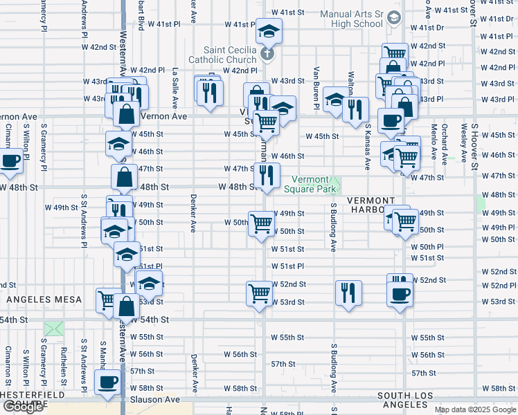 map of restaurants, bars, coffee shops, grocery stores, and more near 4901 Normandie Avenue in Los Angeles