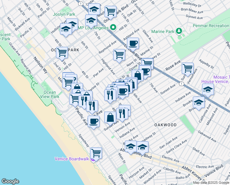 map of restaurants, bars, coffee shops, grocery stores, and more near 233 Rennie Avenue in Los Angeles