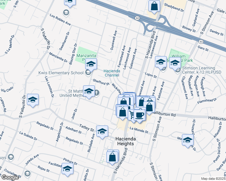map of restaurants, bars, coffee shops, grocery stores, and more near 15621 Malton Place in Hacienda Heights