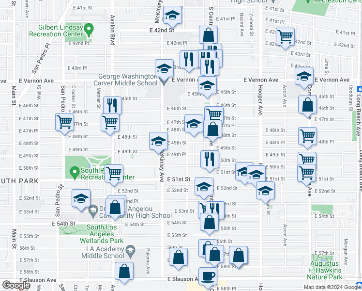 map of restaurants, bars, coffee shops, grocery stores, and more near 4906 Wadsworth Avenue in Los Angeles