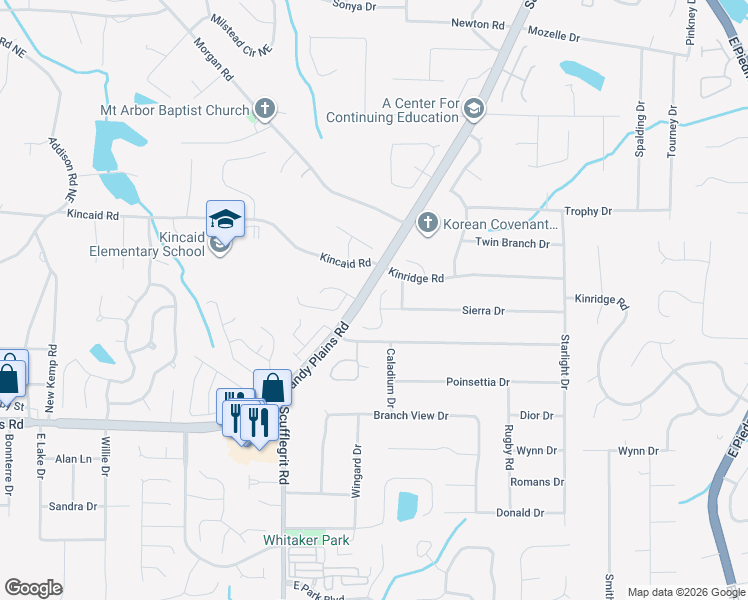 map of restaurants, bars, coffee shops, grocery stores, and more near 2009 Granite Mill Road in Marietta
